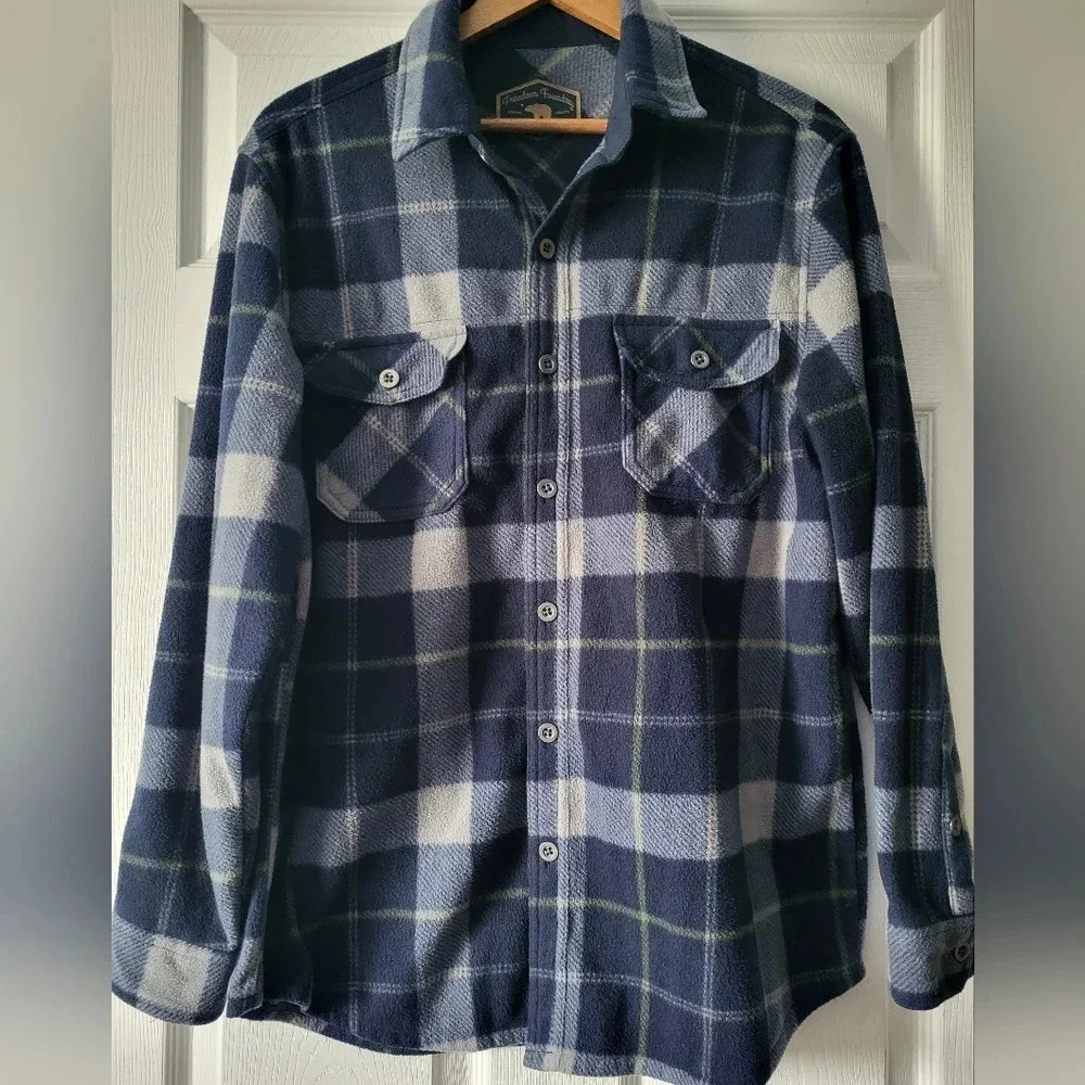 Freedom Foundry Blue White Yellow‎ Plaid Fleece Button Up Long Sleeve Shirt